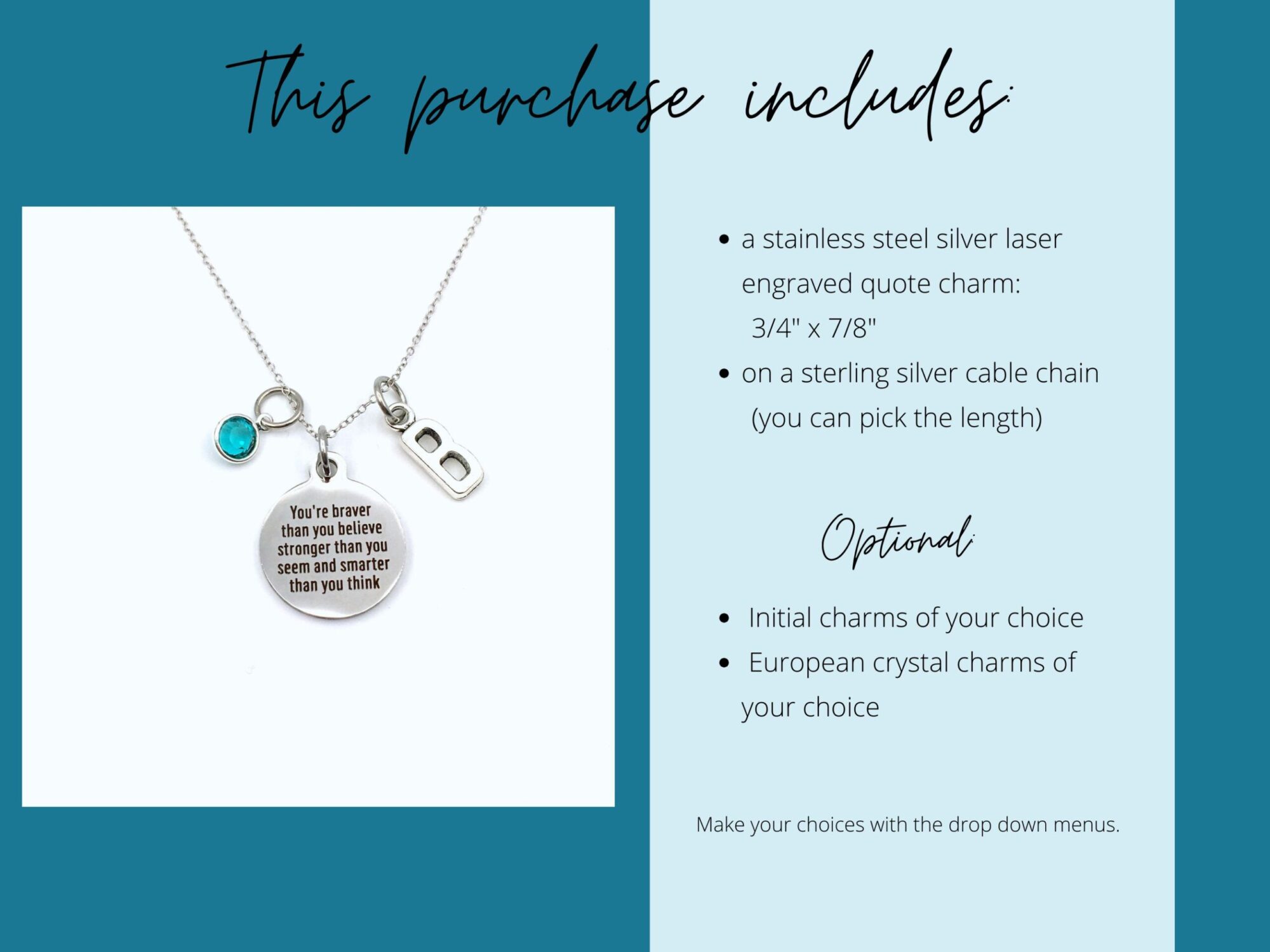 Teenage Girl Gift, Braver Quote Necklace - You're braver... - Image 2