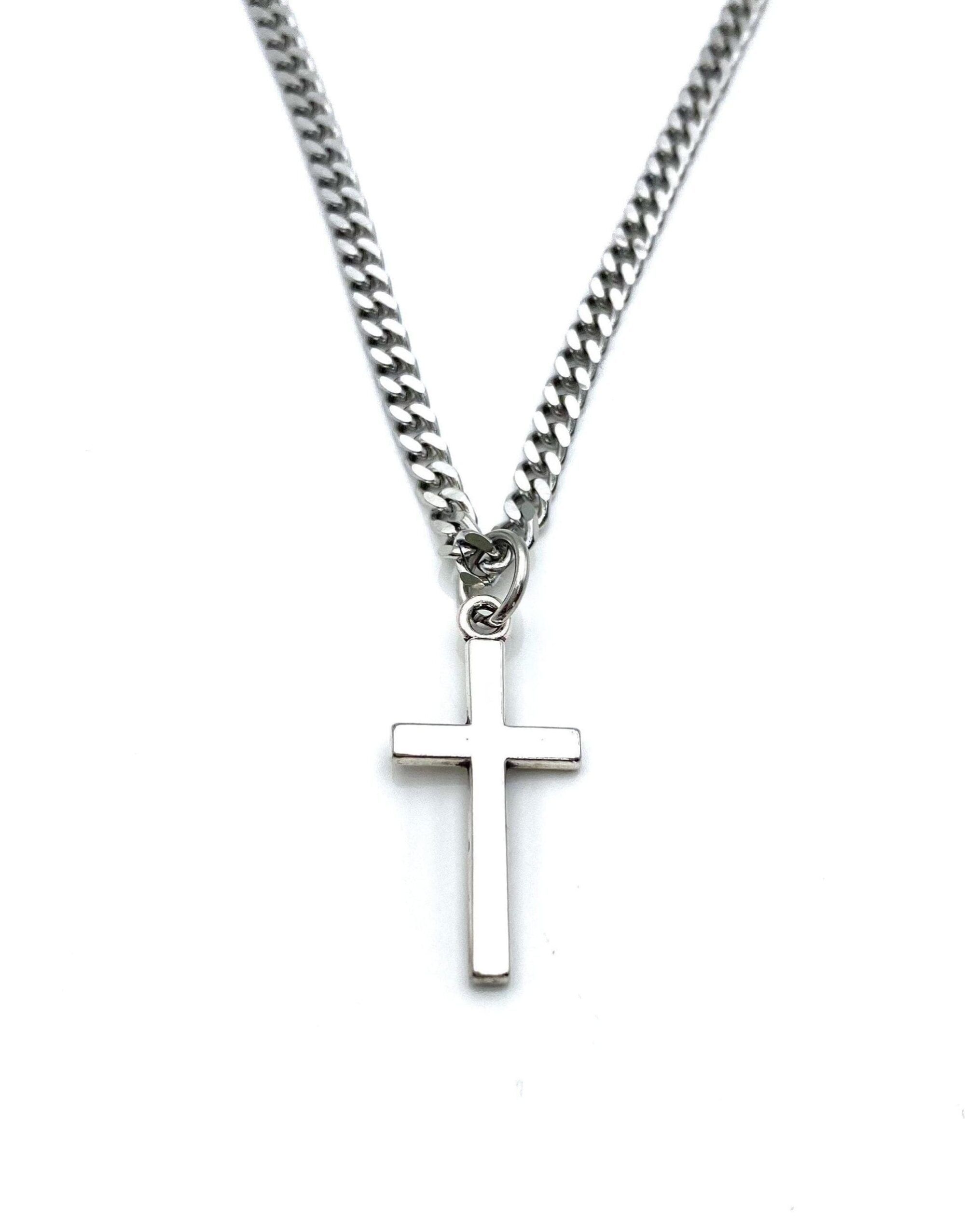 Men's Cross Necklace, 3mm Stainless Steel Curb Chain