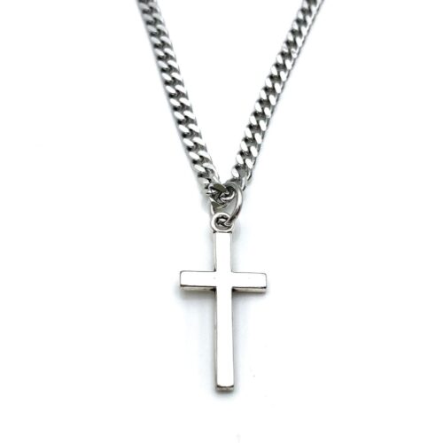 Men's Cross Necklace, 3mm Stainless Steel Curb Chain