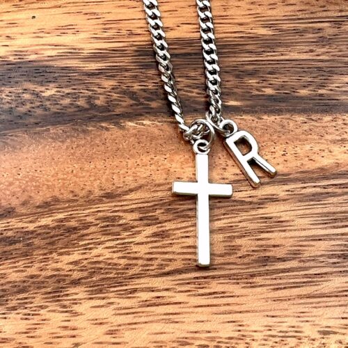 Cross Necklace for Man, 3mm Stainless Steel Curb Chain