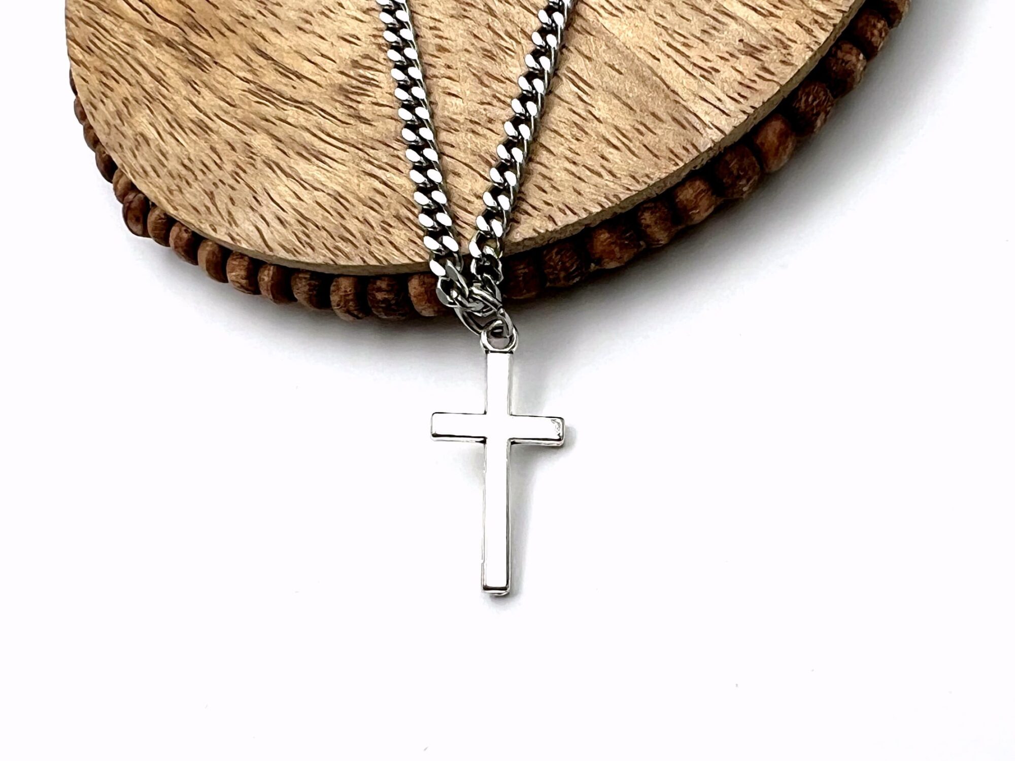 Men's Cross Necklace, 3mm Stainless Steel Curb Chain - Image 14