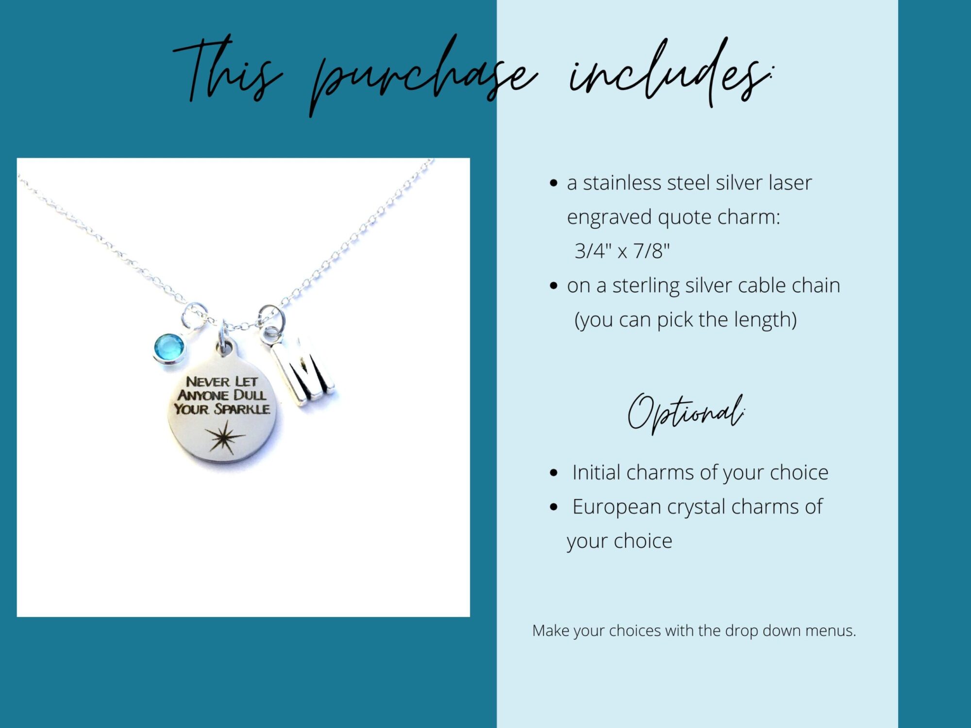Gifts for Teenage Girl Necklace - Never Let anyone dull your sparkle - Image 2