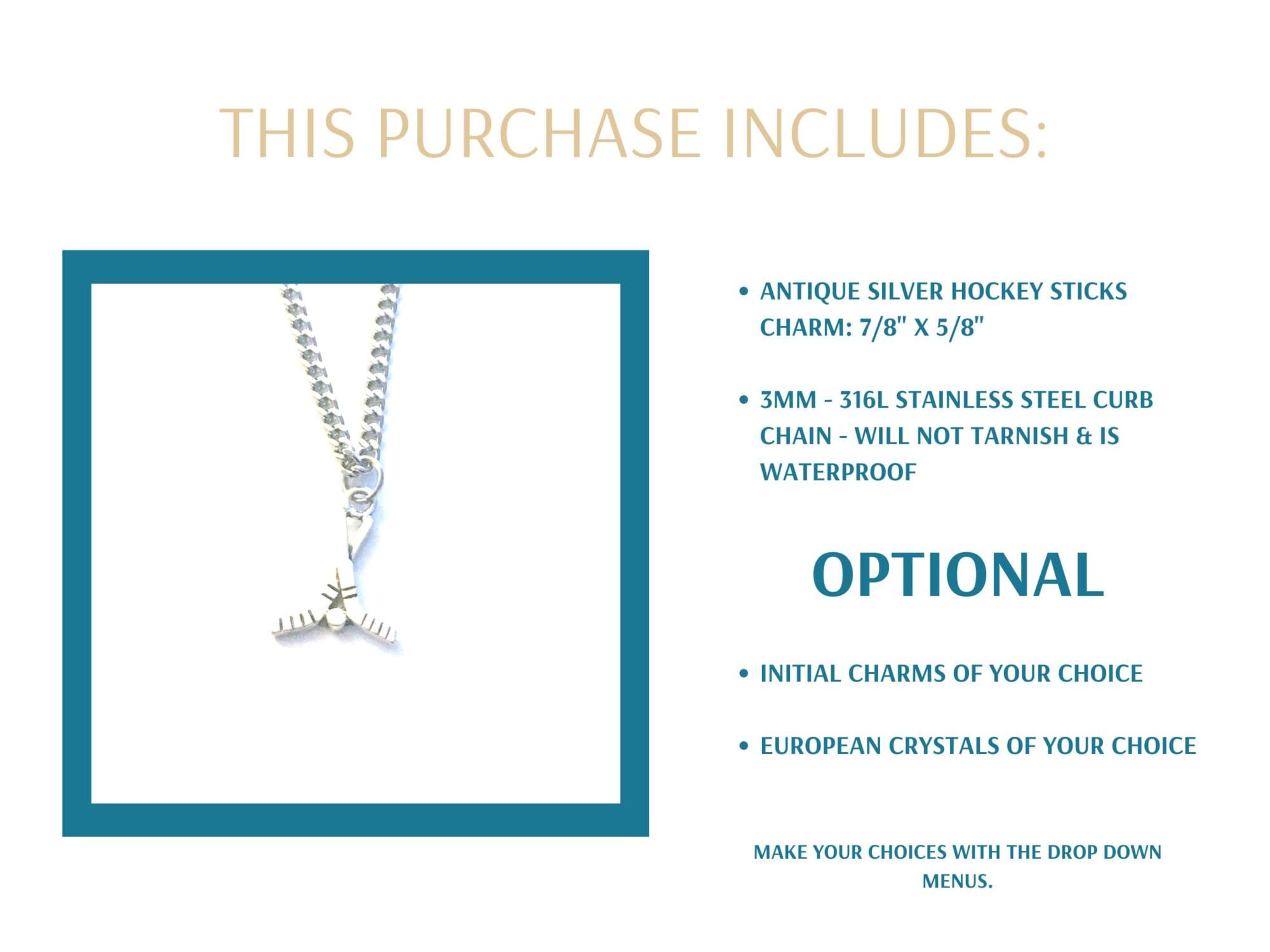 Hockey Necklace for Man, 3mm Stainless Steel Curb Chain - Image 2
