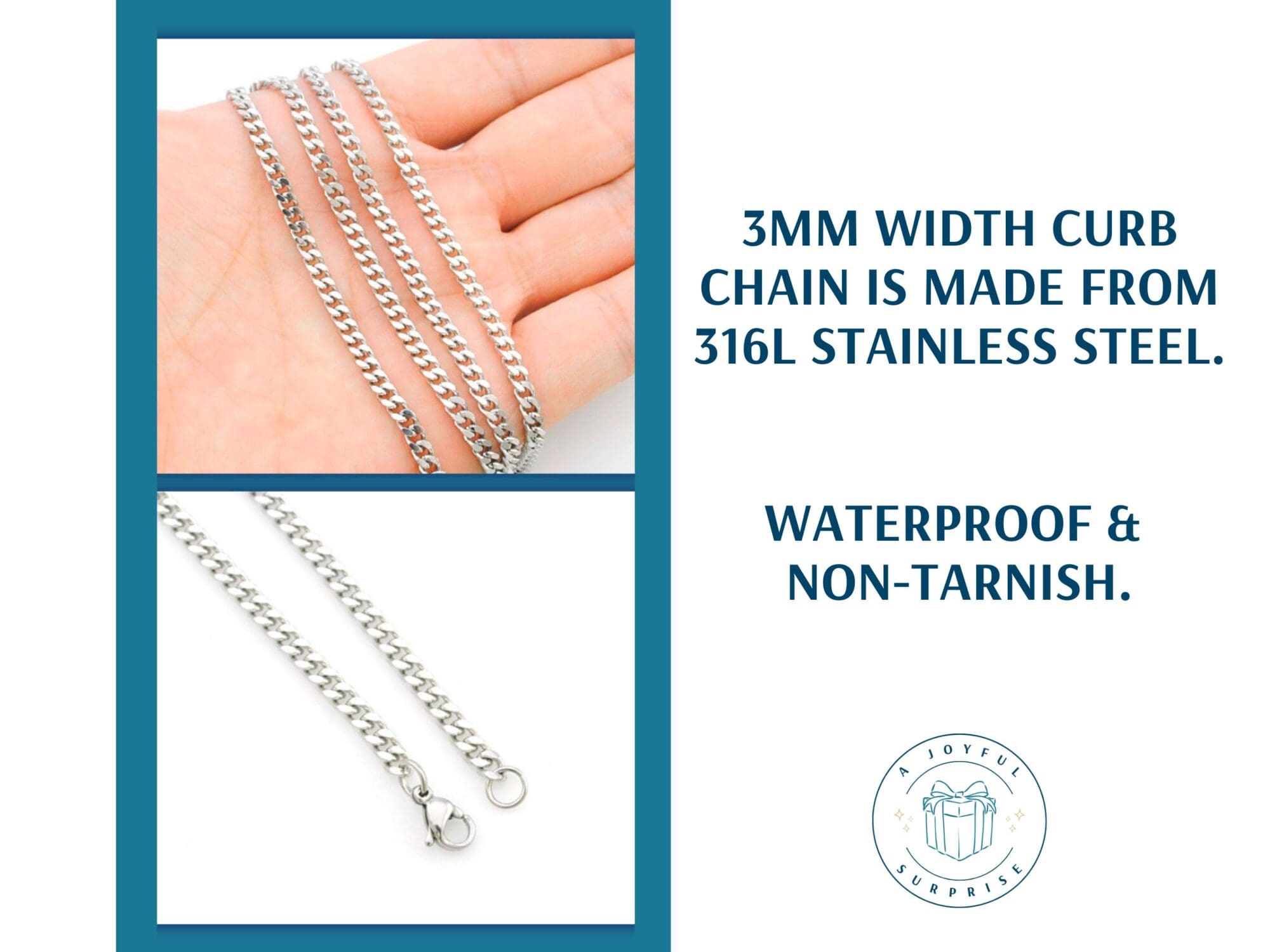 Goalie Necklace for Man, 3mm Stainless Steel Curb Chain - Image 4