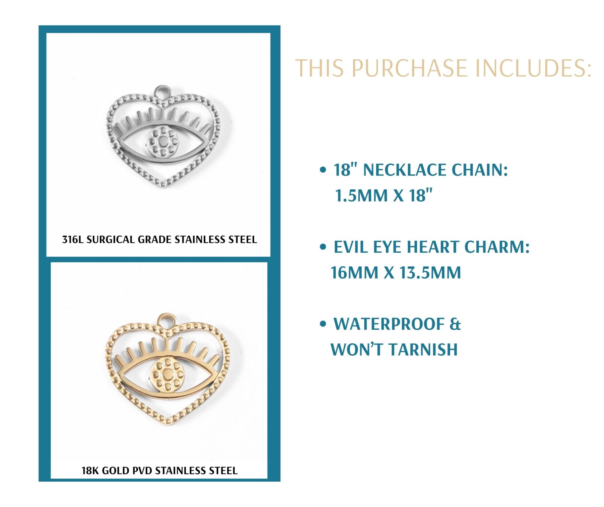 Dainty Evil Eye Necklace Jewelry - 18K Gold Stainless steel Waterproof - Image 3