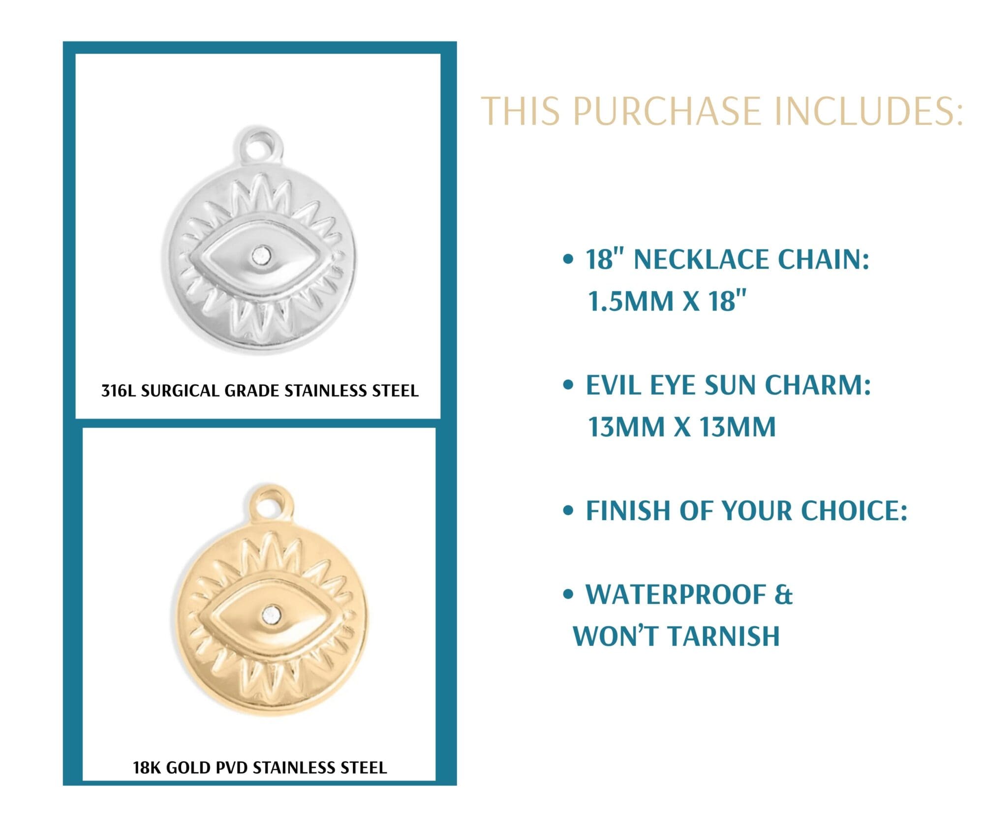 Silver Evil Eye Necklace, 18K Gold Protective Jewelry Gift for Women - Image 2