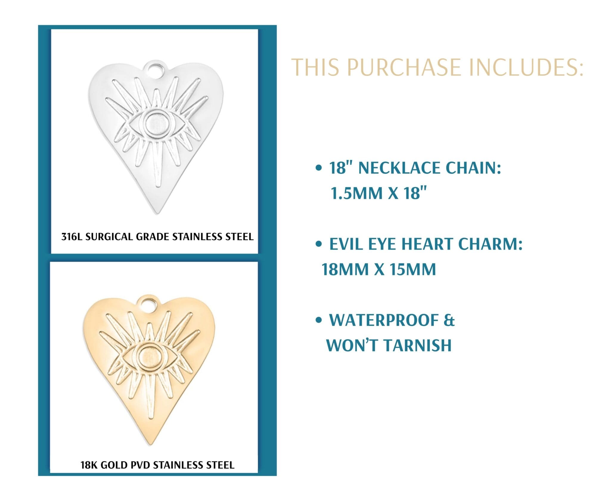 Evil Eye Necklace, Protection Jewelry - 18K Gold Stainless steel Waterproof - Image 2