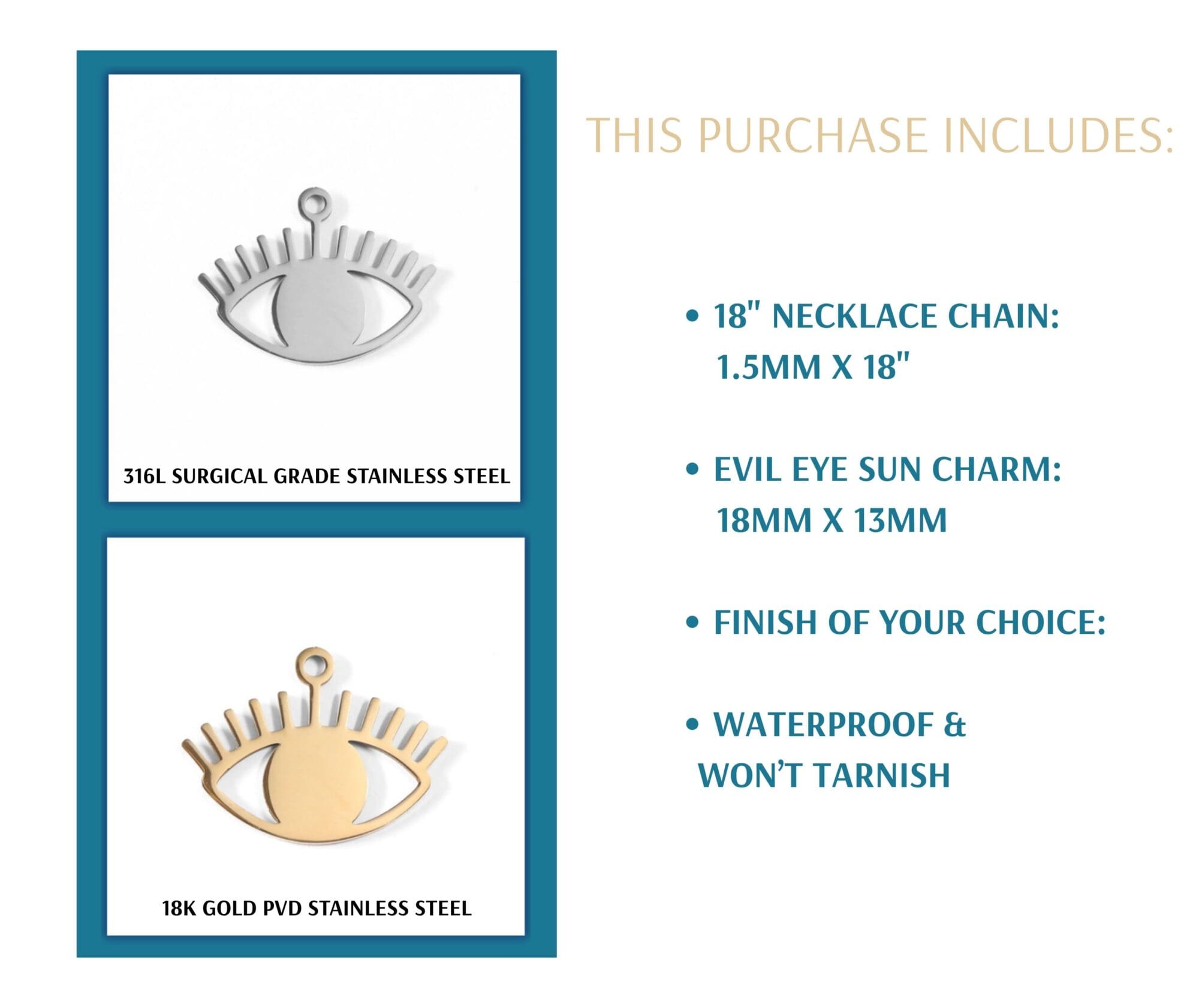 Women's Evil Eye Necklace, 18K Gold PVD Stainless Steel Jewelry - Image 2
