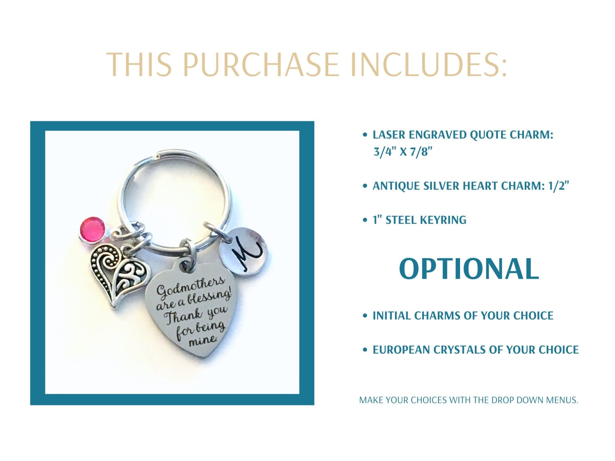 Godmother Gift, Custom Keychain from Goddaughter or Godson - Image 2