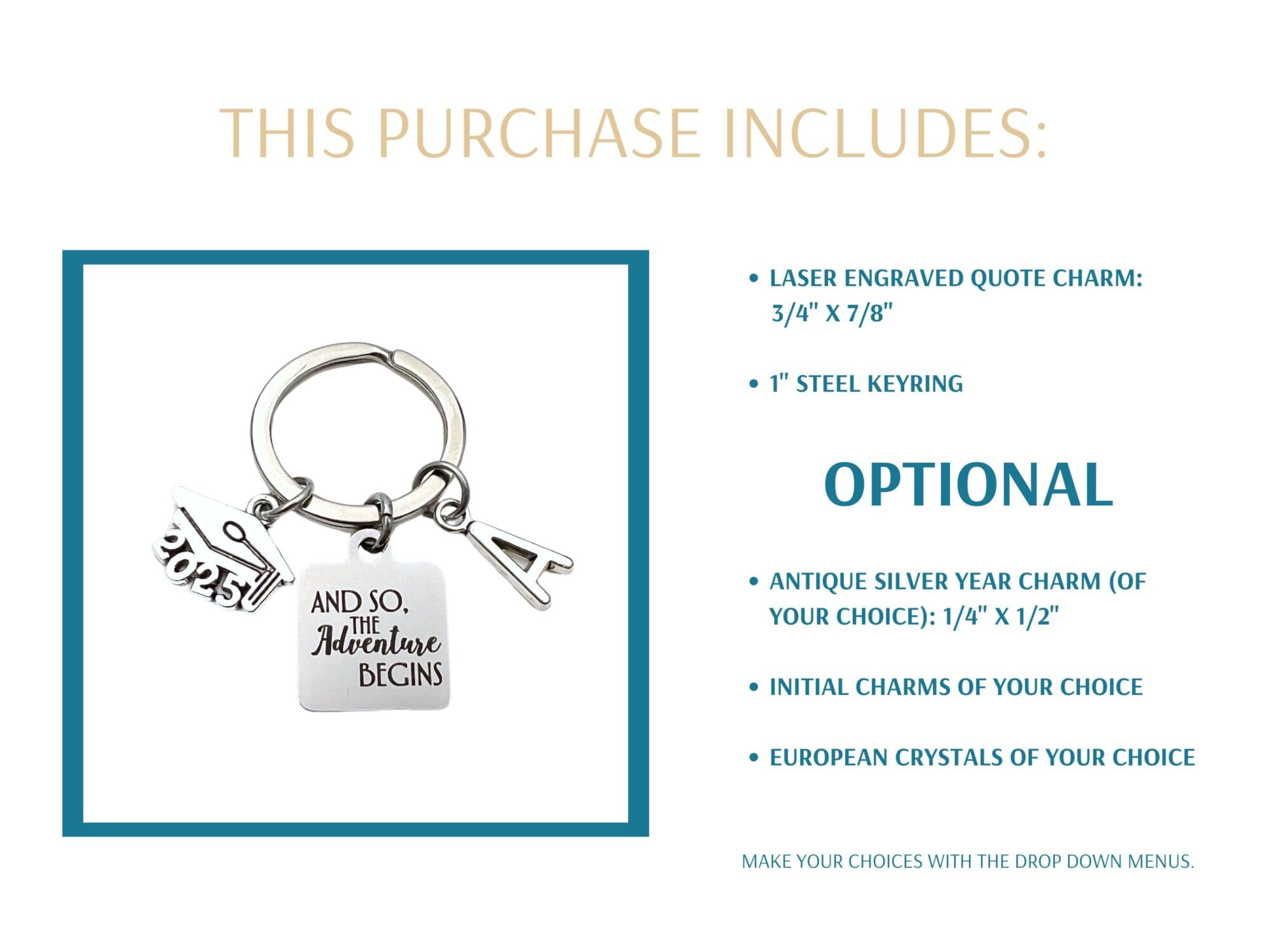 Graduation Gift for Him, And so the adventure begins Keychain - Image 2