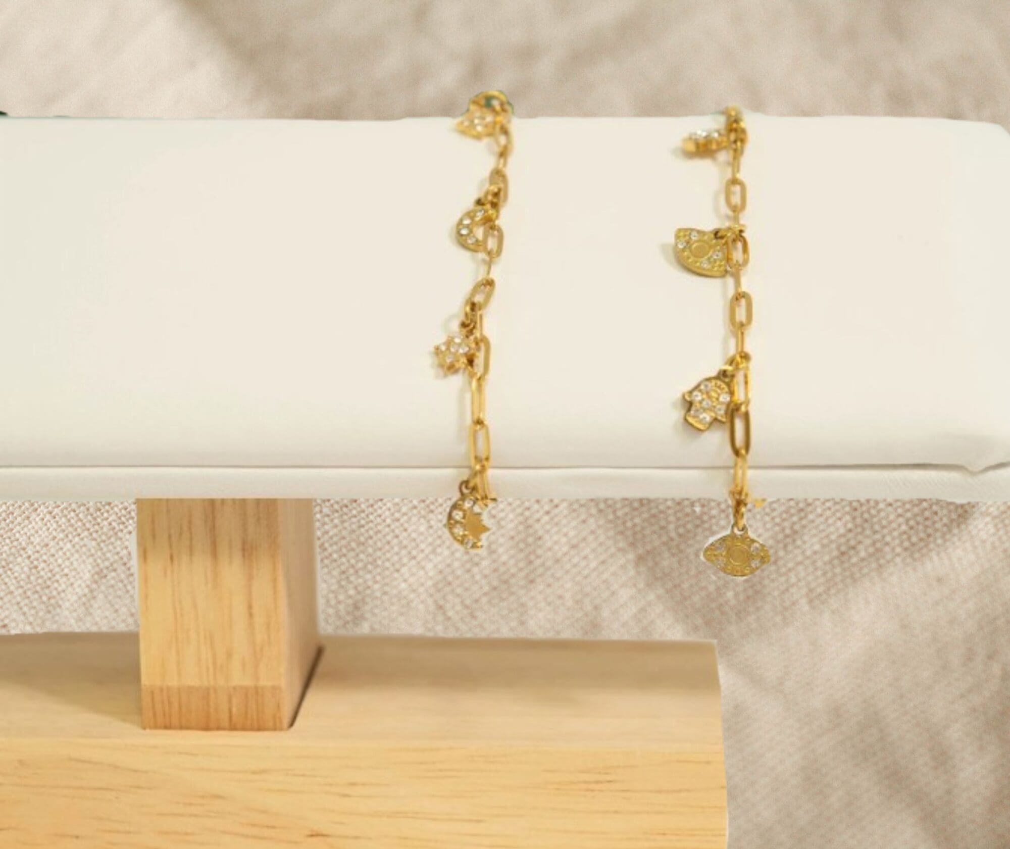 Evil Eye and Hamsa Charm Bracelet – Crystal Paperclip Chain Jewelry -18K Gold PVD - Image 2