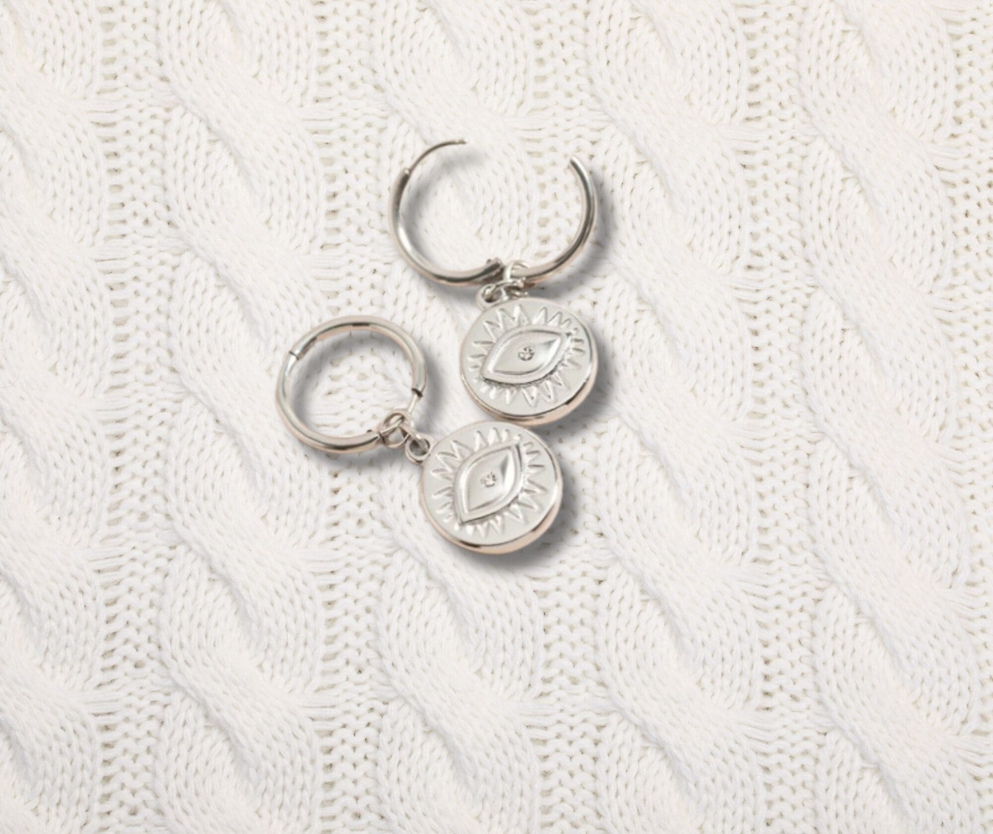 Evil Eye Huggie Earrings – 18K Gold, Stainless Steel with Sparkling Charm