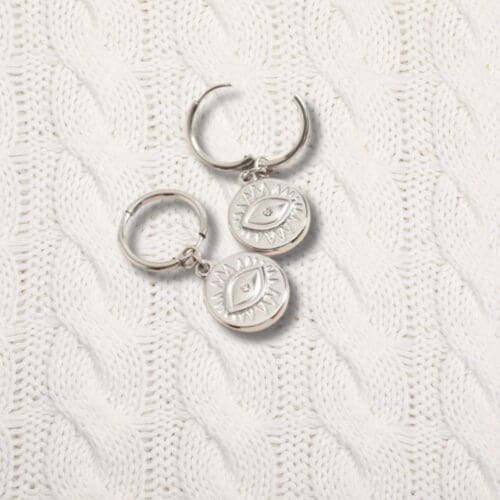 Evil Eye Huggie Earrings – 18K Gold, Stainless Steel with Sparkling Charm