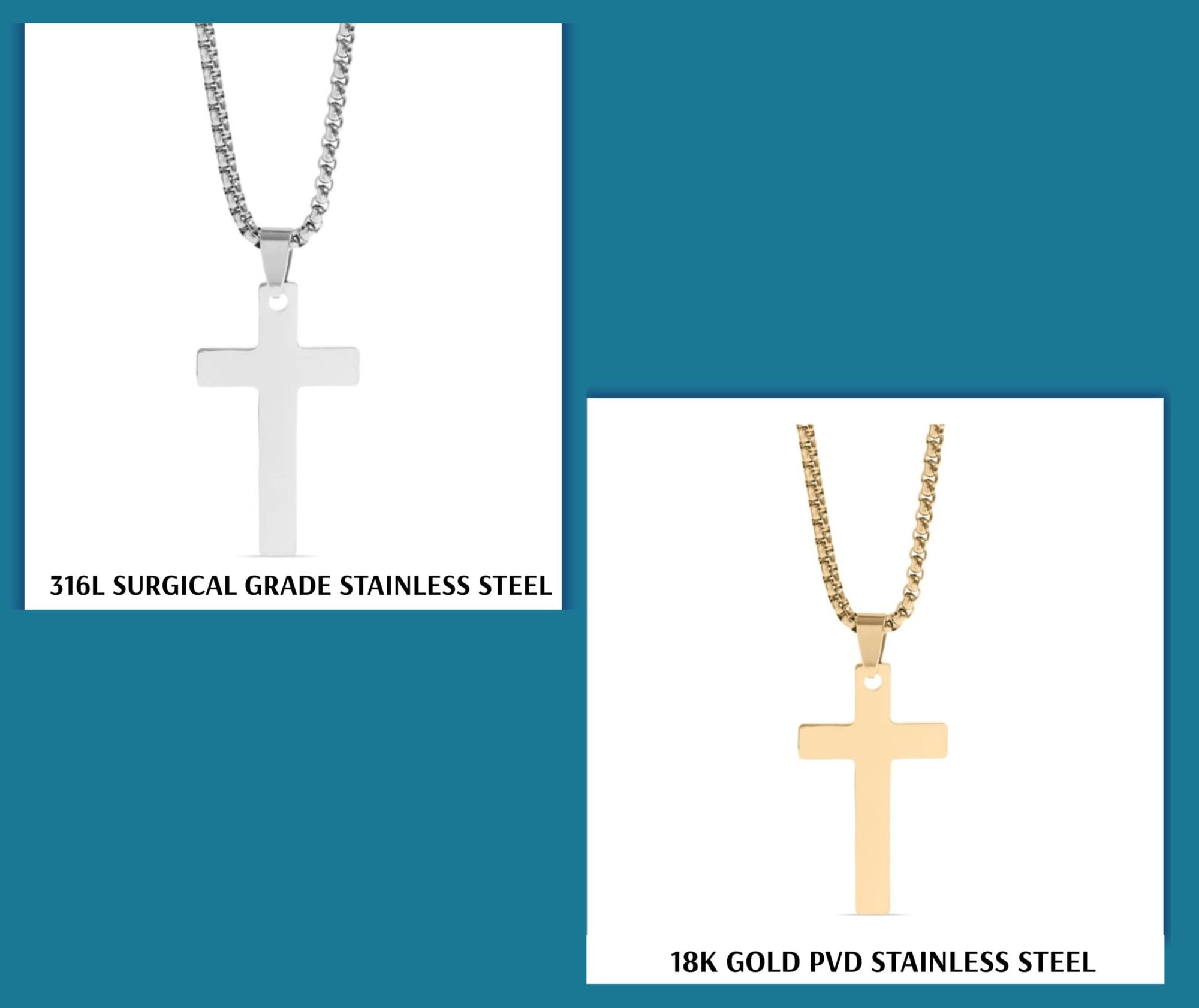 Men's Cross Necklace,  Waterproof Jewelry in Gold / Stainless Steel - Image 14
