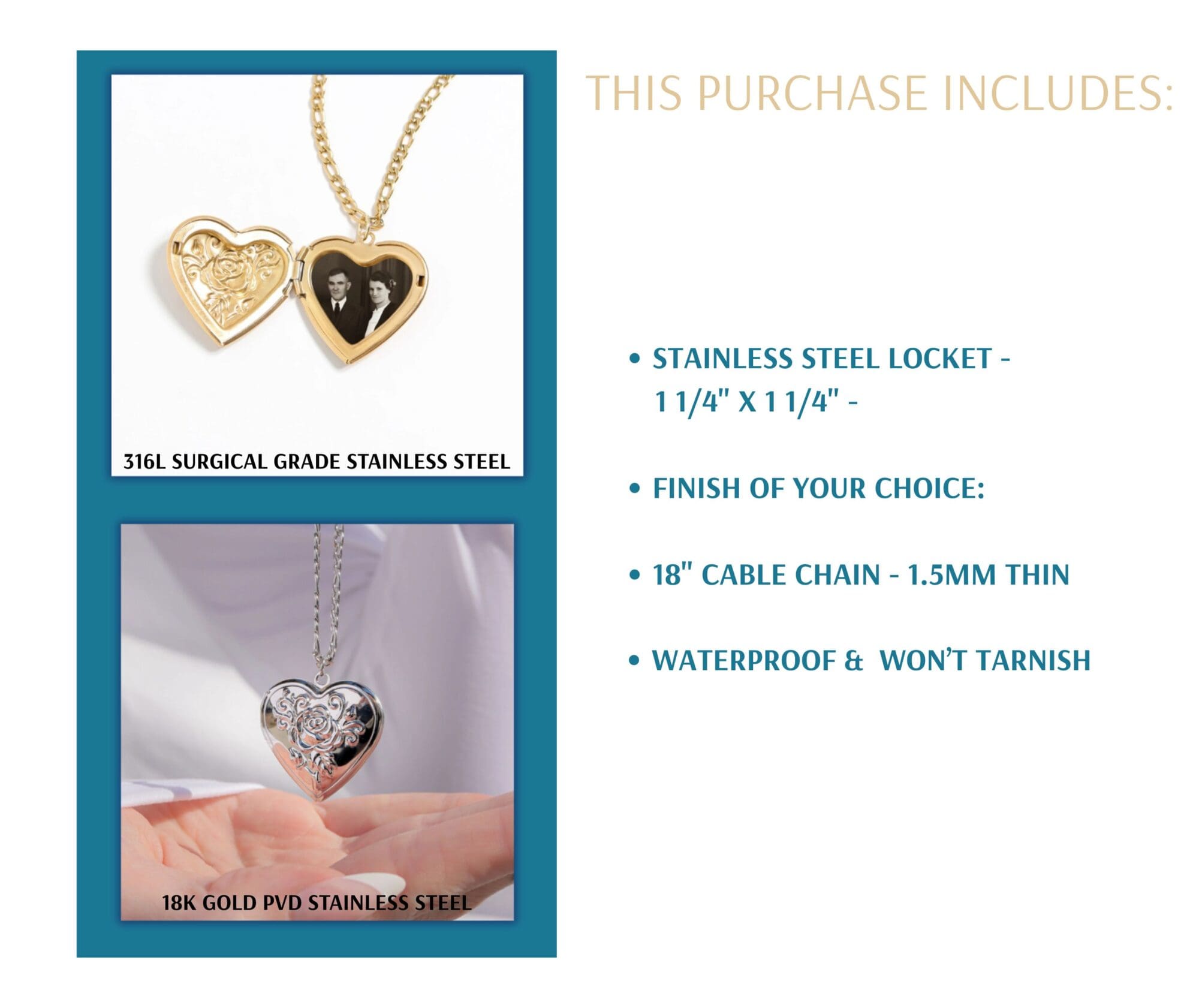Heart Locket Necklace – 18K Gold or Stainless steel Jewelry - Image 2