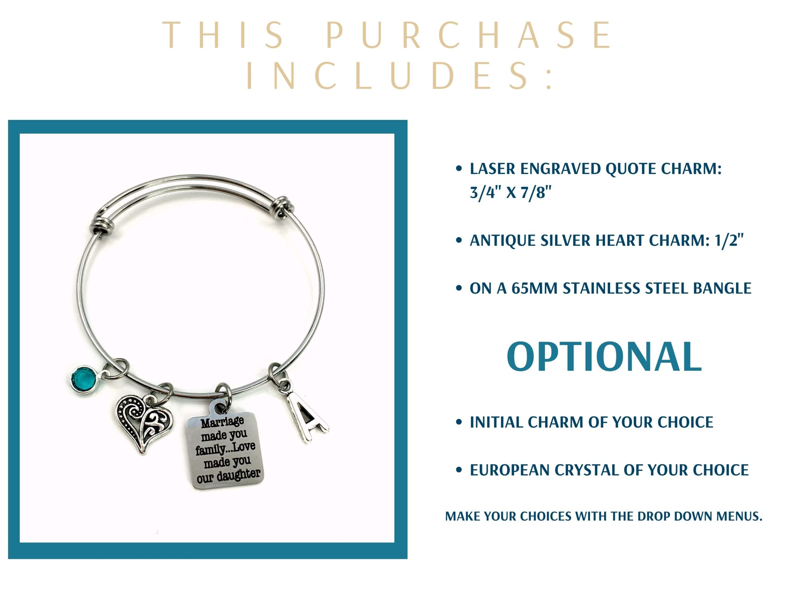 Daughter in law Gift, Marriage made you family, Love made you our daughter Charm Bracelet - Image 2