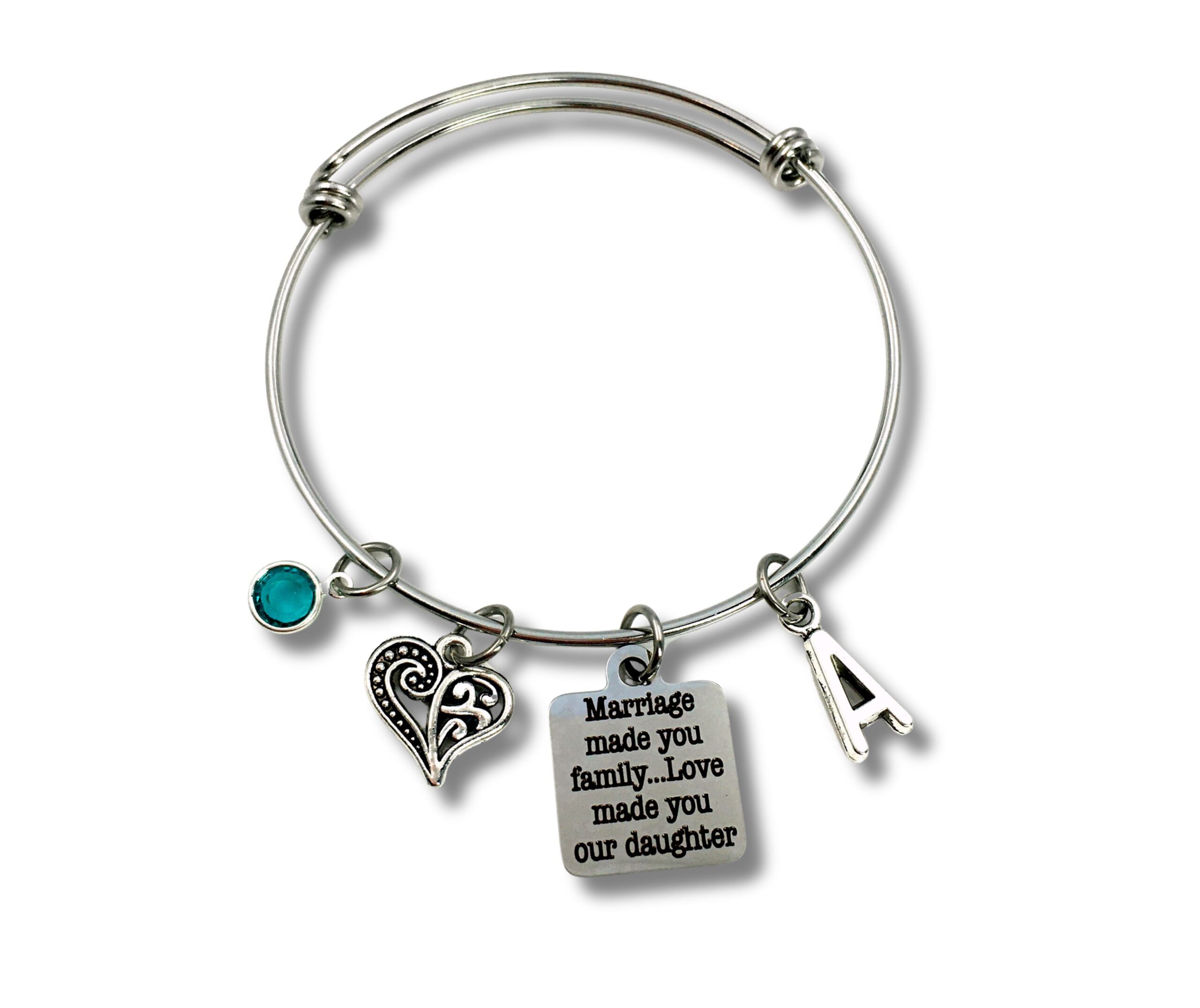 Daughter in law Gift, Marriage made you family, Love made you our daughter Charm Bracelet